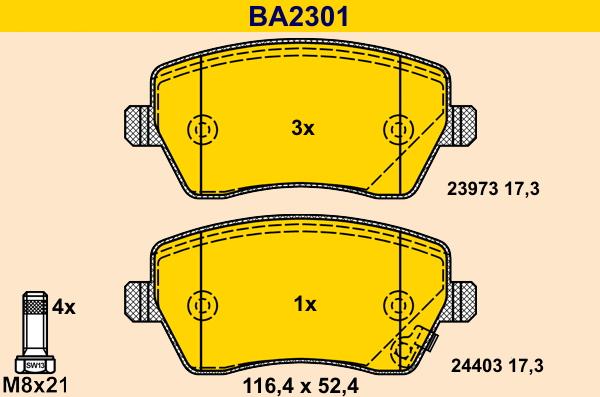 Barum BA2301 - Bremžu uzliku kompl., Disku bremzes autospares.lv