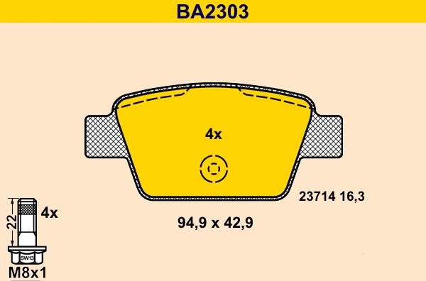 Barum BA2303 - Bremžu uzliku kompl., Disku bremzes www.autospares.lv