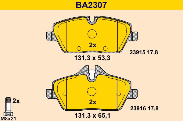 Barum BA2307 - Bremžu uzliku kompl., Disku bremzes www.autospares.lv