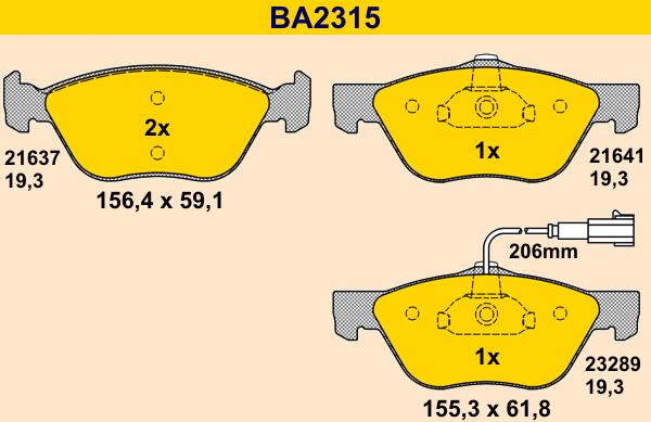 Barum BA2315 - Brake Pad Set, disc brake www.autospares.lv