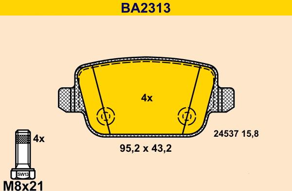 Barum BA2313 - Bremžu uzliku kompl., Disku bremzes autospares.lv