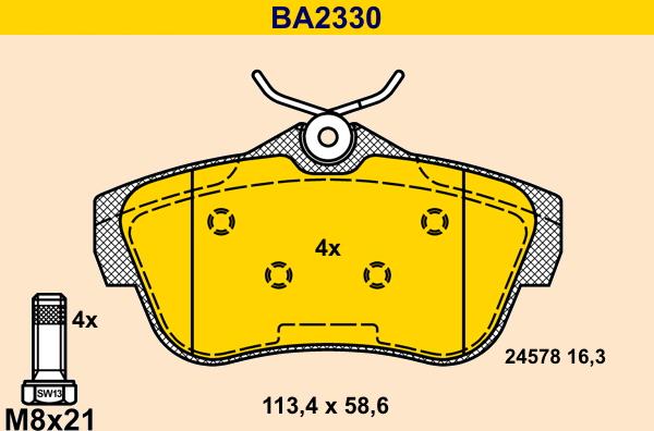 Barum BA2330 - Bremžu uzliku kompl., Disku bremzes autospares.lv