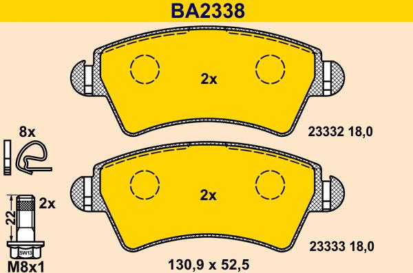 Barum BA2338 - Bremžu uzliku kompl., Disku bremzes www.autospares.lv