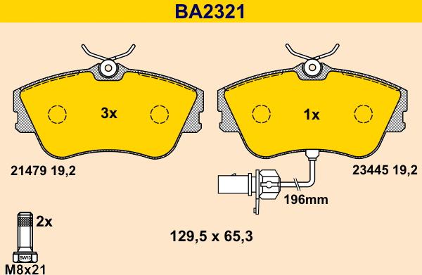 Barum BA2321 - Bremžu uzliku kompl., Disku bremzes www.autospares.lv