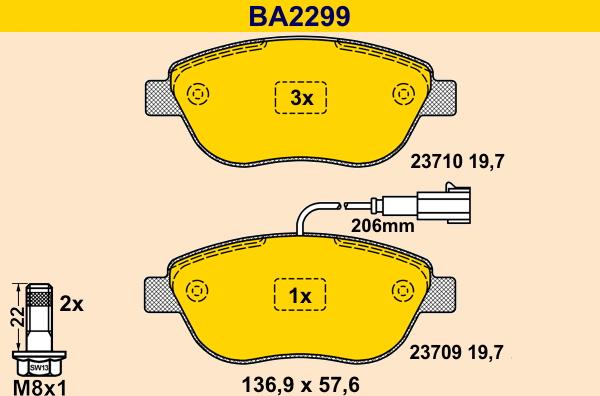 Barum BA2299 - Bremžu uzliku kompl., Disku bremzes www.autospares.lv