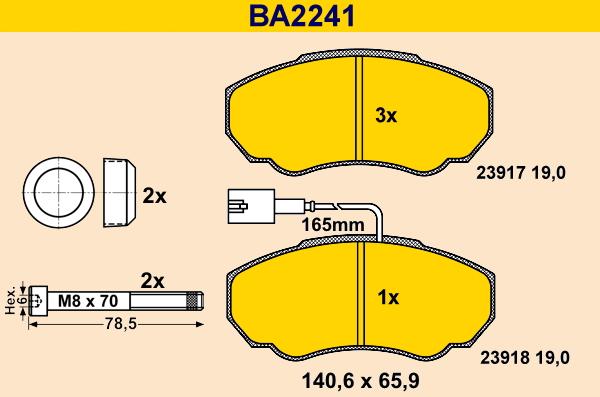 Barum BA2241 - Bremžu uzliku kompl., Disku bremzes www.autospares.lv