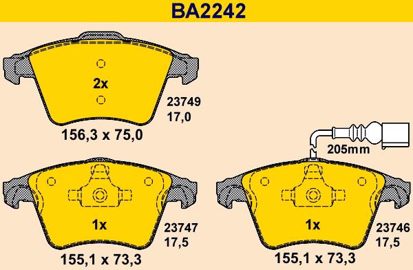 Barum BA2242 - Bremžu uzliku kompl., Disku bremzes www.autospares.lv