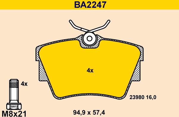 Barum BA2247 - Brake Pad Set, disc brake www.autospares.lv