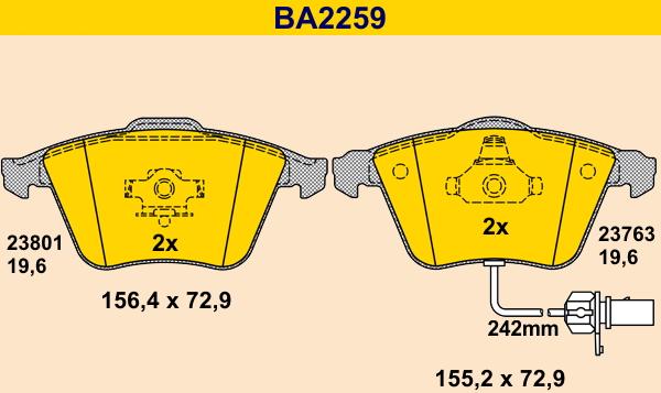 Barum BA2259 - Bremžu uzliku kompl., Disku bremzes autospares.lv