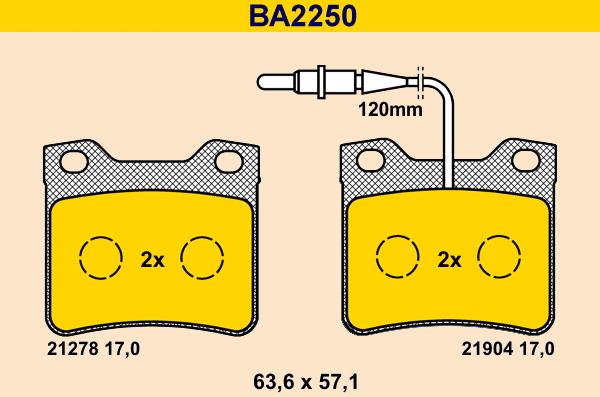 Barum BA2250 - Bremžu uzliku kompl., Disku bremzes autospares.lv