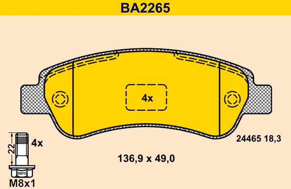 Barum BA2265 - Тормозные колодки, дисковые, комплект www.autospares.lv