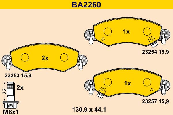 Barum BA2260 - Bremžu uzliku kompl., Disku bremzes www.autospares.lv