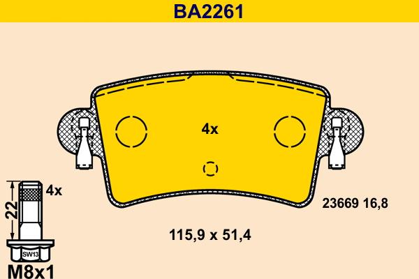 Barum BA2261 - Bremžu uzliku kompl., Disku bremzes www.autospares.lv