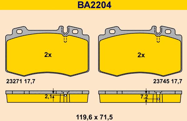 Barum BA2204 - Bremžu uzliku kompl., Disku bremzes www.autospares.lv