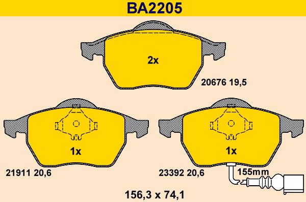 Barum BA2205 - Тормозные колодки, дисковые, комплект www.autospares.lv