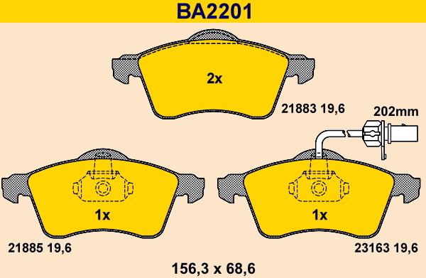 Barum BA2201 - Bremžu uzliku kompl., Disku bremzes www.autospares.lv