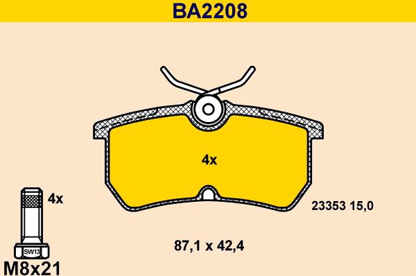 Barum BA2208 - Bremžu uzliku kompl., Disku bremzes www.autospares.lv