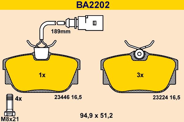 Barum BA2202 - Bremžu uzliku kompl., Disku bremzes www.autospares.lv