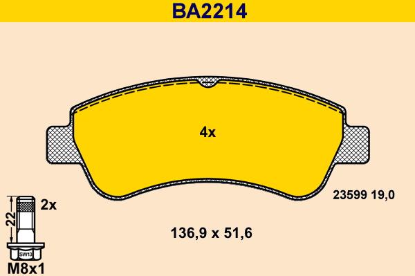 Barum BA2214 - Bremžu uzliku kompl., Disku bremzes www.autospares.lv