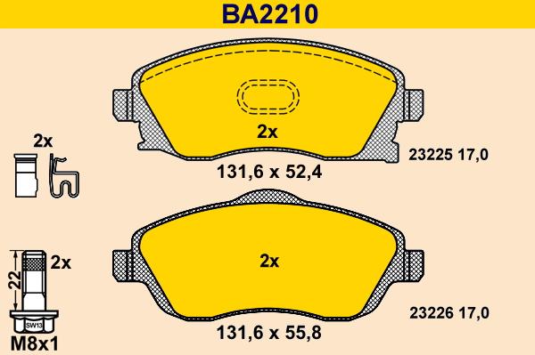 Barum BA2210 - Bremžu uzliku kompl., Disku bremzes www.autospares.lv