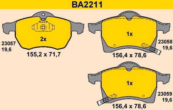 Barum BA2211 - Bremžu uzliku kompl., Disku bremzes autospares.lv