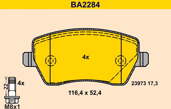 Barum BA2284 - Тормозные колодки, дисковые, комплект www.autospares.lv