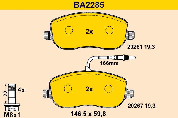 Barum BA2285 - Bremžu uzliku kompl., Disku bremzes www.autospares.lv