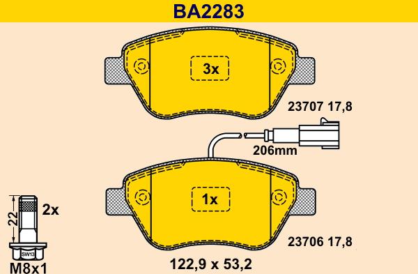 Barum BA2283 - Bremžu uzliku kompl., Disku bremzes www.autospares.lv