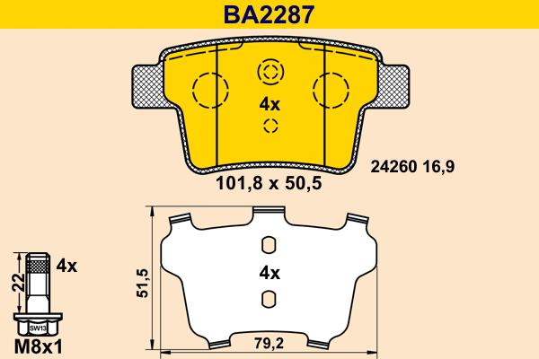 Barum BA2287 - Bremžu uzliku kompl., Disku bremzes www.autospares.lv