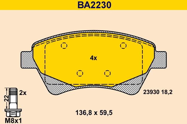 Barum BA2230 - Bremžu uzliku kompl., Disku bremzes www.autospares.lv