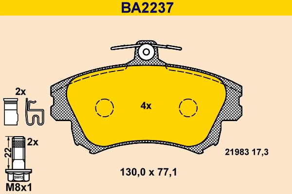 Barum BA2237 - Bremžu uzliku kompl., Disku bremzes www.autospares.lv