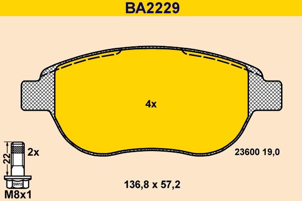 Barum BA2229 - Bremžu uzliku kompl., Disku bremzes www.autospares.lv