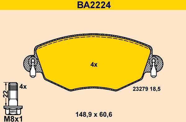 Barum BA2224 - Bremžu uzliku kompl., Disku bremzes www.autospares.lv