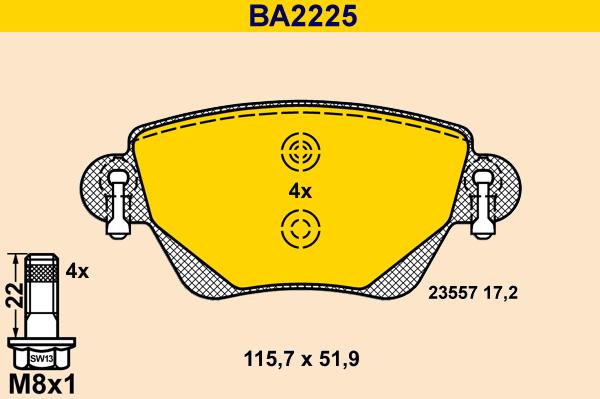 Barum BA2225 - Bremžu uzliku kompl., Disku bremzes www.autospares.lv