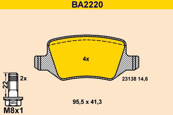 Barum BA2220 - Bremžu uzliku kompl., Disku bremzes www.autospares.lv