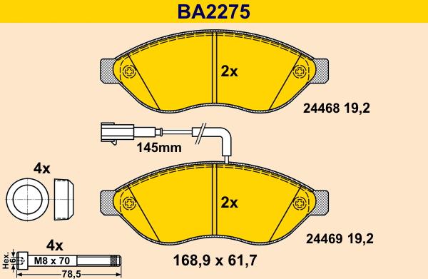 Barum BA2275 - Bremžu uzliku kompl., Disku bremzes www.autospares.lv