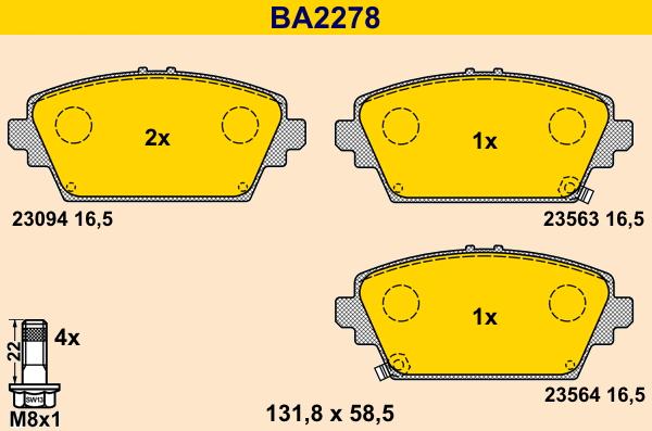 Barum BA2278 - Bremžu uzliku kompl., Disku bremzes www.autospares.lv