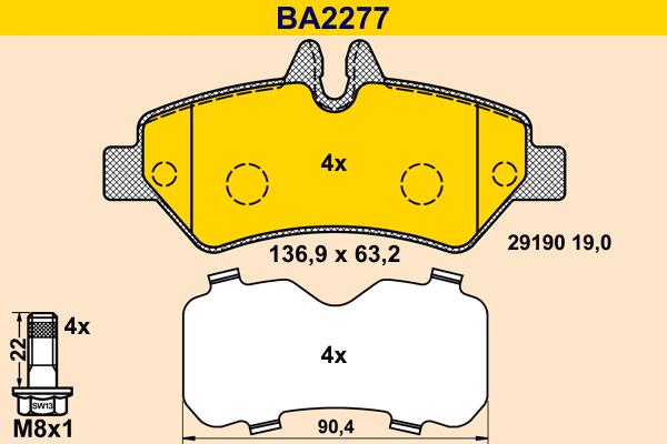 Barum BA2277 - Bremžu uzliku kompl., Disku bremzes www.autospares.lv