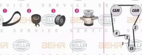 BEHR HELLA Service 8MP 376 813-891 - Водяной насос + комплект зубчатого ремня ГРМ www.autospares.lv