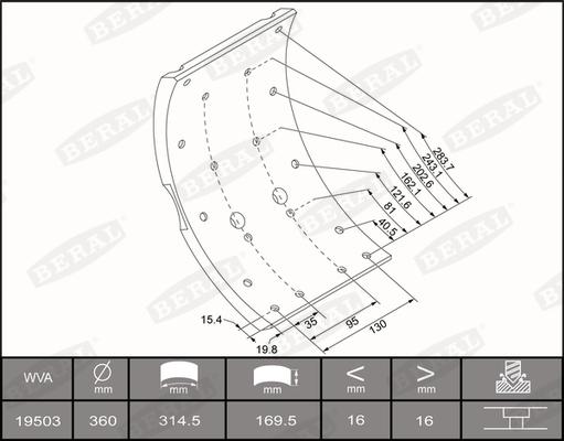 Beral 1950316000016264 - Bremžu uzliku kompl., Trumuļu bremzes www.autospares.lv