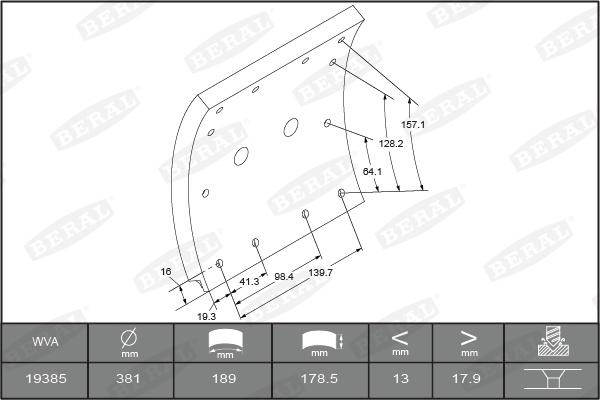 Beral KBL19384.0-1560 - Bremžu uzliku kompl., Trumuļu bremzes www.autospares.lv