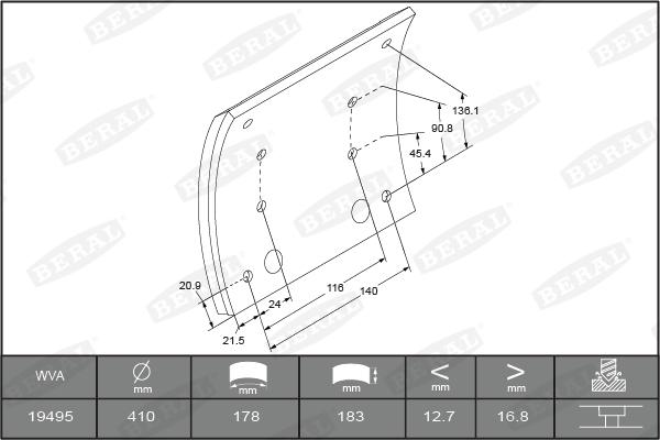 Beral KBL19495.9-1575 - Bremžu uzliku kompl., Trumuļu bremzes www.autospares.lv