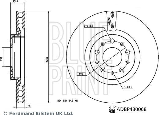 Blue Print ADBP430068 - Bremžu diski www.autospares.lv