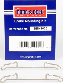 Borg & Beck BBK1036 - Piederumu komplekts, Disku bremžu uzlikas www.autospares.lv