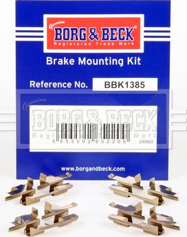 Borg & Beck BBK1385 - Piederumu komplekts, Disku bremžu uzlikas www.autospares.lv