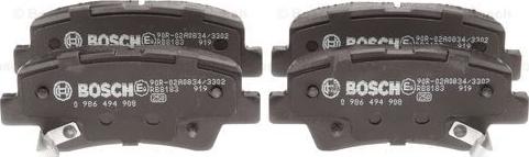 BOSCH 0 986 494 908 - Тормозные колодки, дисковые, комплект www.autospares.lv