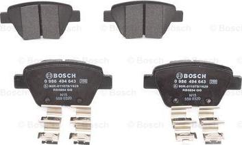 BOSCH 0 986 494 643 - Тормозные колодки, дисковые, комплект www.autospares.lv