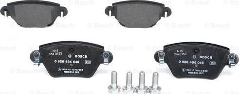 BOSCH 0 986 494 046 - Тормозные колодки, дисковые, комплект www.autospares.lv