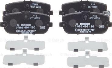 BOSCH 0 986 494 190 - Bremžu uzliku kompl., Disku bremzes www.autospares.lv