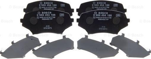 BOSCH 0 986 494 188 - Bremžu uzliku kompl., Disku bremzes www.autospares.lv